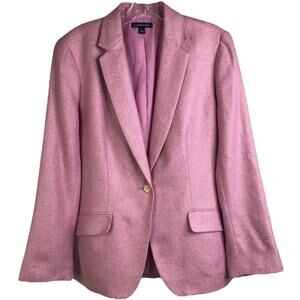 Lands' End Pink Tweed Blazer Jacket Womens‎ 12 Satin Lined One Button Classic
